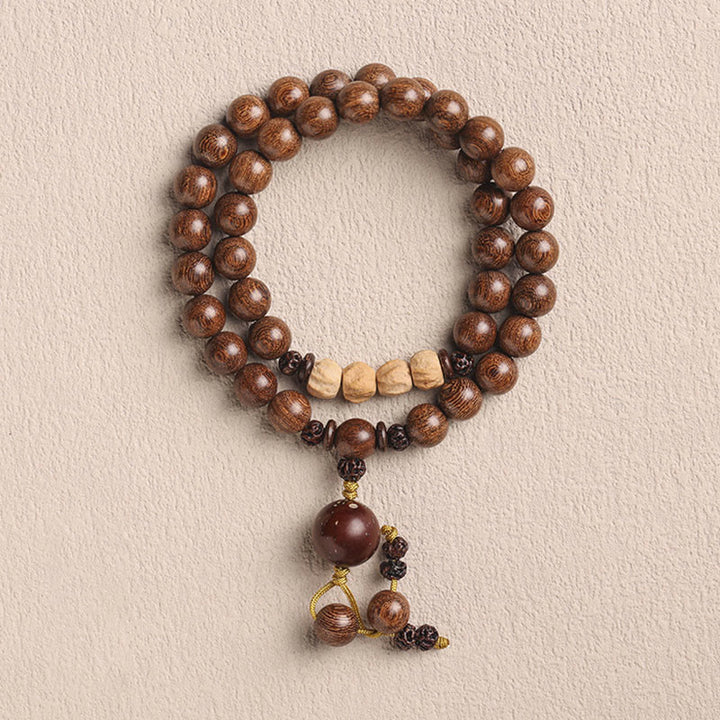 Pulsera de doble envoltura con Buddha Stones , sándalo, hoja pequeña, sándalo rojo, purificación de semillas Bodhi