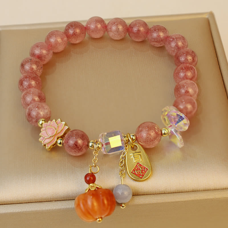 Pulsera positiva con dije de calabaza con personaje Fu de cuarzo fresa natural con Buddha Stones
