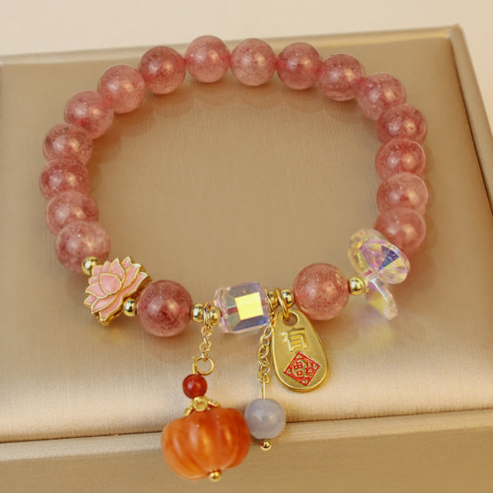 Pulsera positiva con dije de calabaza con personaje Fu de cuarzo fresa natural con Buddha Stones