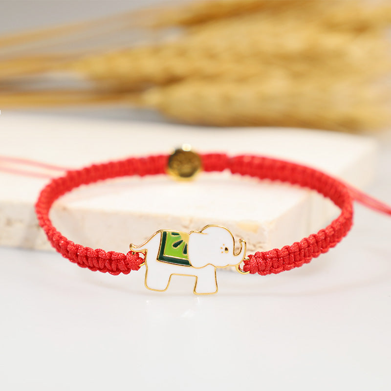 Pulsera de hilo rojo con elefante de la suerte, de plata de ley 925 hecha a mano tibetana con Buddha Stones