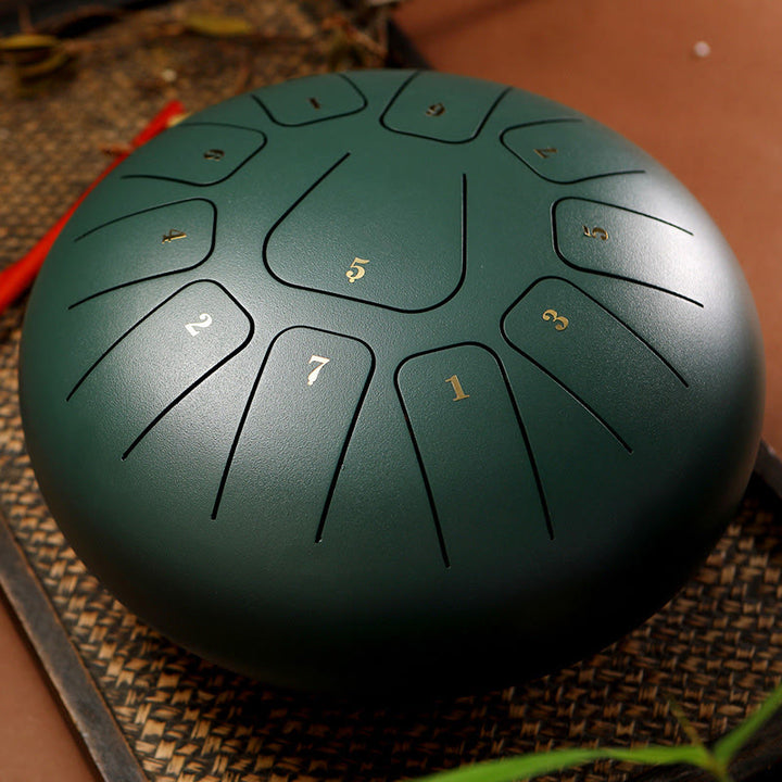 Buddha Stones Tambor de lengua de acero, sonido curativo, meditación, atención plena, kit de tambor de yoga, 11 notas, 8 pulgadas - Verde oscuro - image 10