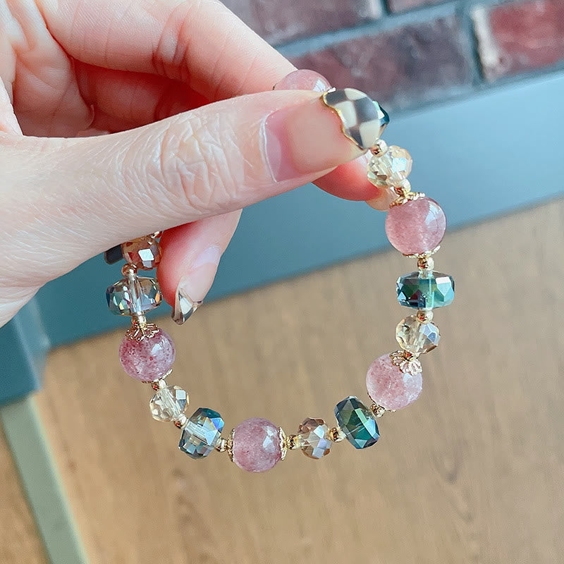 Pulsera positiva de cristal colorido de cuarzo fresa natural con Buddha Stones