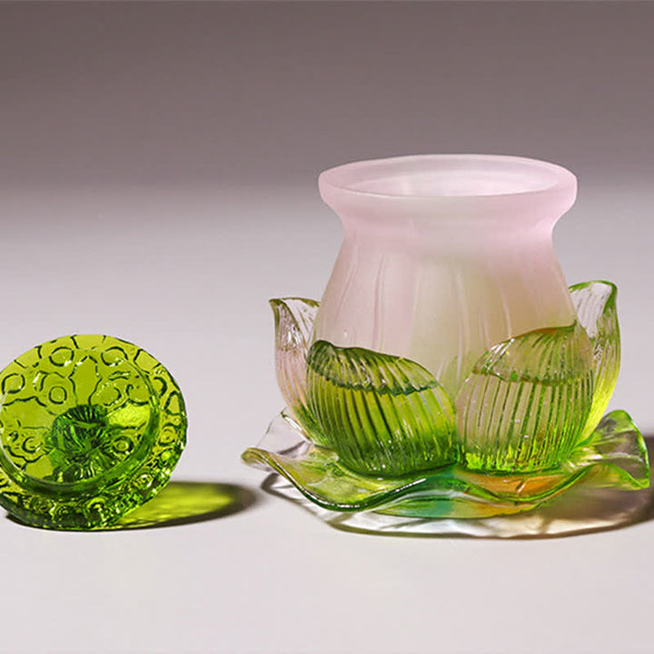 Pieza de arte de cristal Liuli hecha a mano de loto Feng Shui, decoración para el hogar y la Oficina