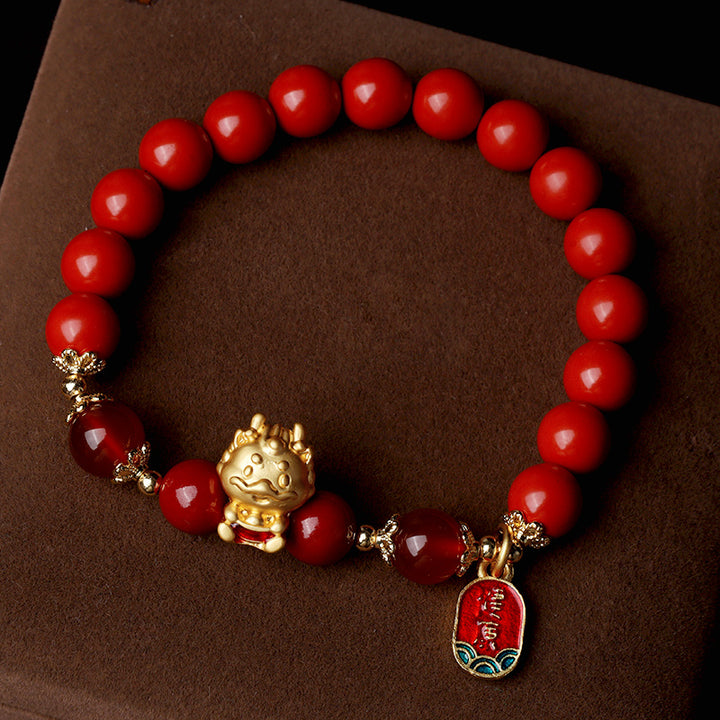 Pulsera de protección de lingotes de cinabrio natural del año del dragón con Buddha Stones