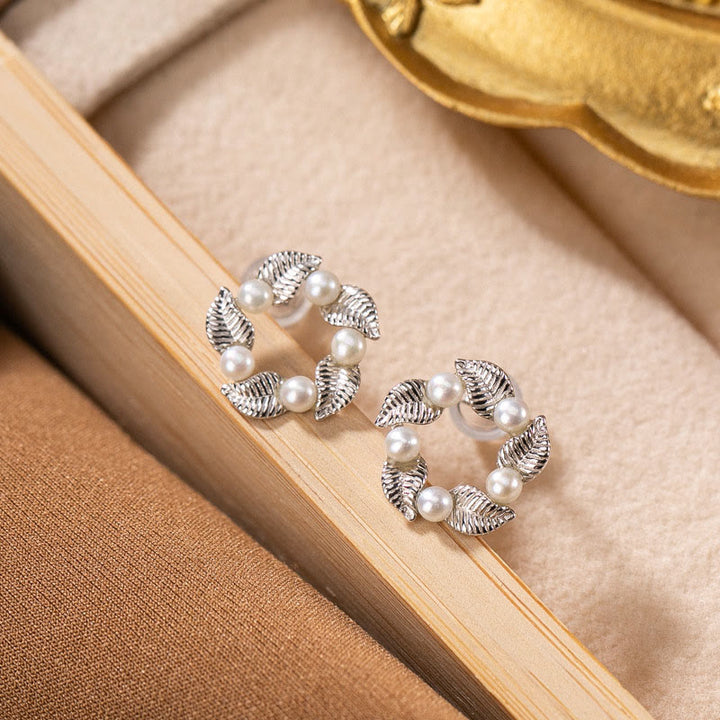 Juego de pendientes y anillo con colgante de sabiduría curativa con diseño de hoja de perlas de plata de ley 925 con Buddha Stones