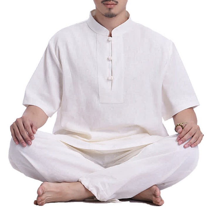 Conjunto de ropa de lino y algodón para hombre con Buddha Stones, meditación espiritual zen y práctica de oración - Beige - US/UK/AU44，EU54 (3XL) - image 0