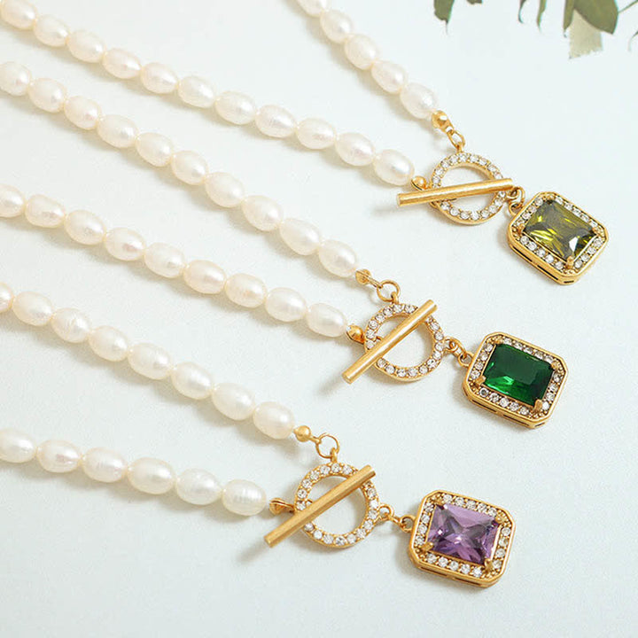 Colgante de collar con dije de riqueza de circonitas y perlas