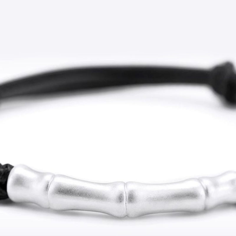 Pulsera trenzada de cuerda de la suerte con patrón de hueso de plata de ley 999 con Buddha Stones