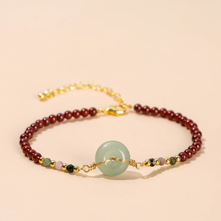Pulsera tranquila con cuentas y hebilla de la paz, granate natural, Buddha Stones