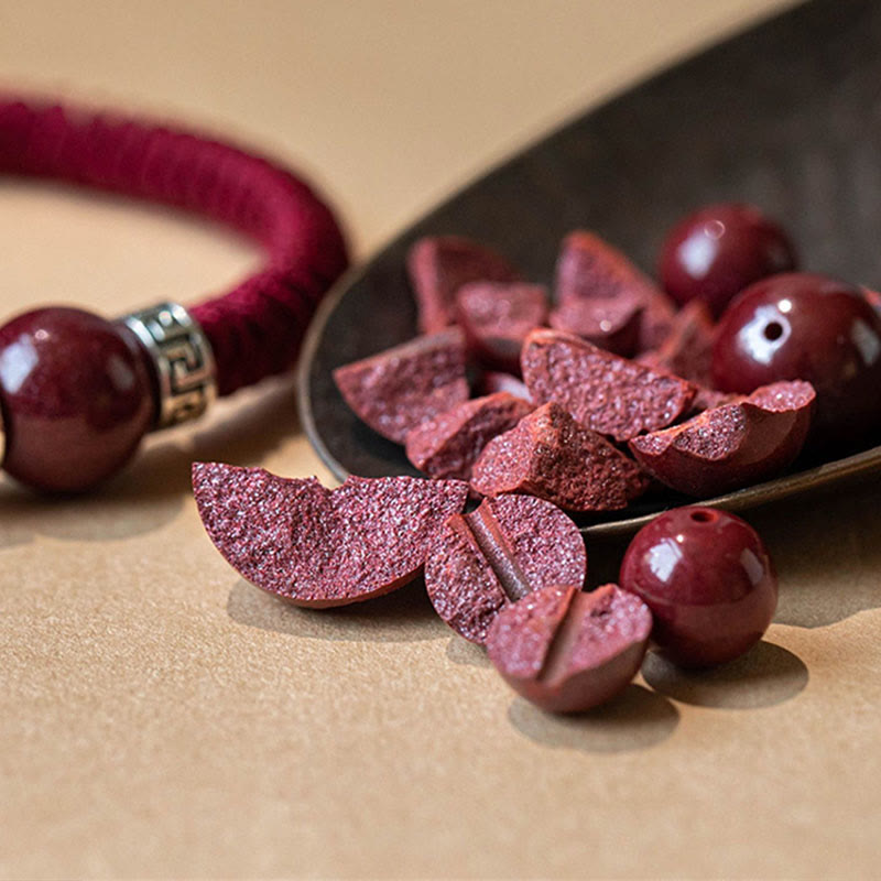 Pulsera de hilo trenzado hecha a mano con cuentas de cinabrio natural de plata de ley 925 con Buddha Stones