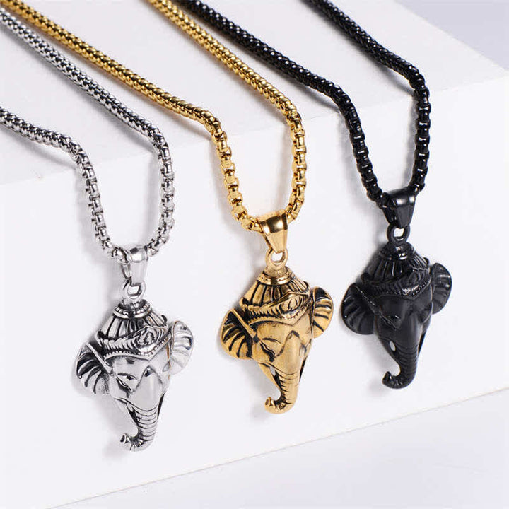Collar con colgante de protección de acero de titanio y elefante Ganesh Ganpati - image 4