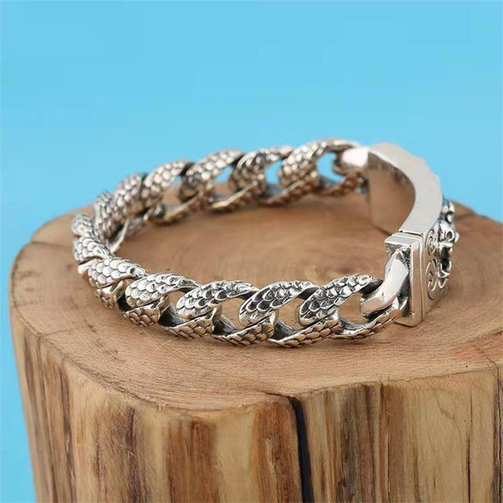 Pulsera de protección grabada con patrón de escala de dragón retro de Buddha Stones