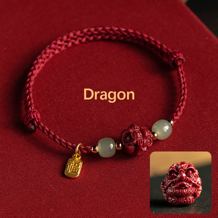 Pulsera de cuerda de la suerte con carácter de Jade Hetian del zodíaco chino cinabrio Natural de Buddha Stones