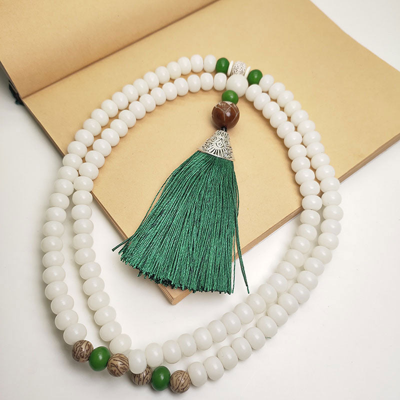 Pulsera de protección de 108 cuentas de Mala de semilla de Bodhi blanca