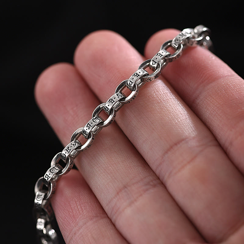 Pulsera de metal creativa con diseño tallado de Om Mani Padme Hum de plata de ley 925 con Buddha Stones