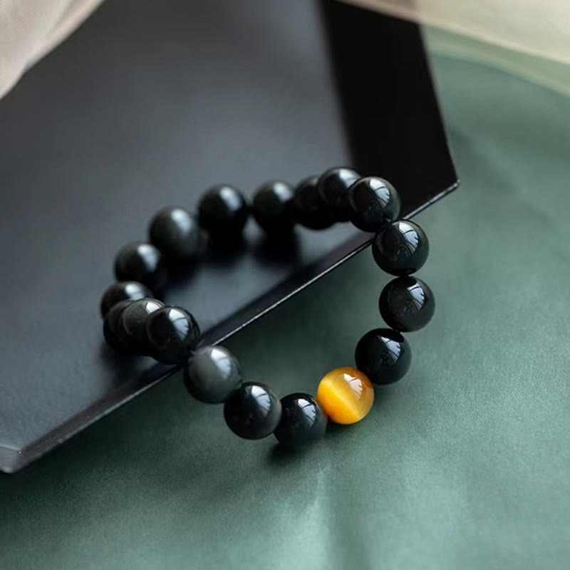 Pulsera de amor positivo con ojo de tigre y obsidiana arcoíris natural con Buddha Stones
