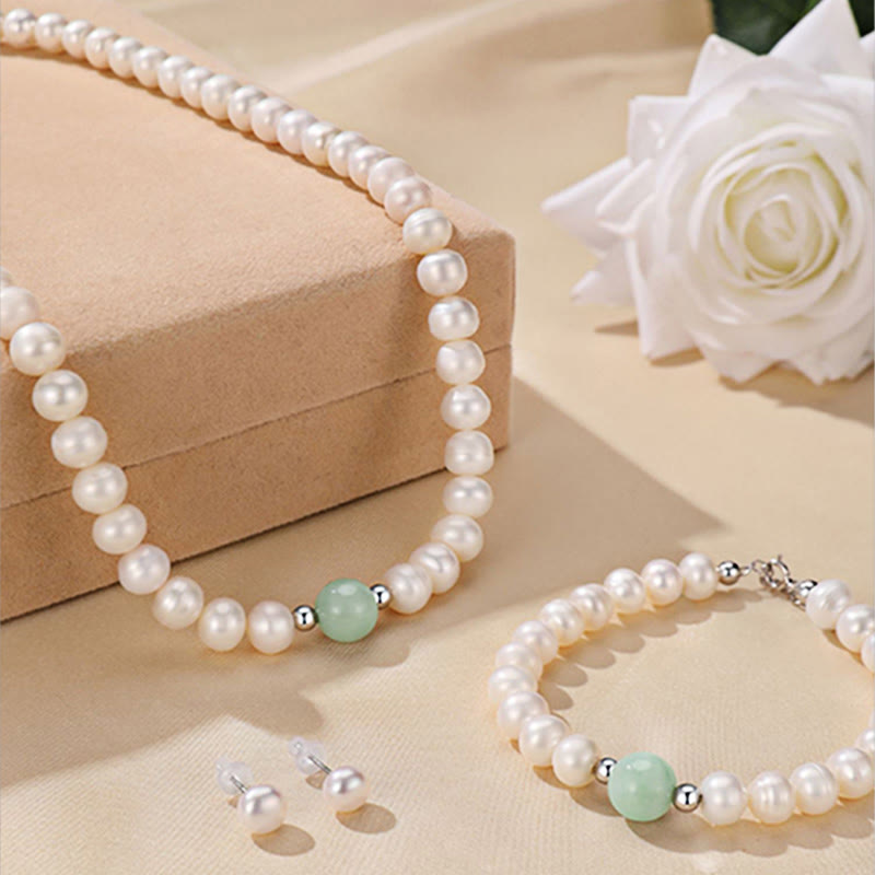 Collar curativo de jade y perlas naturales de plata de ley 925 con Buddha Stones , pendientes con caja de regalo