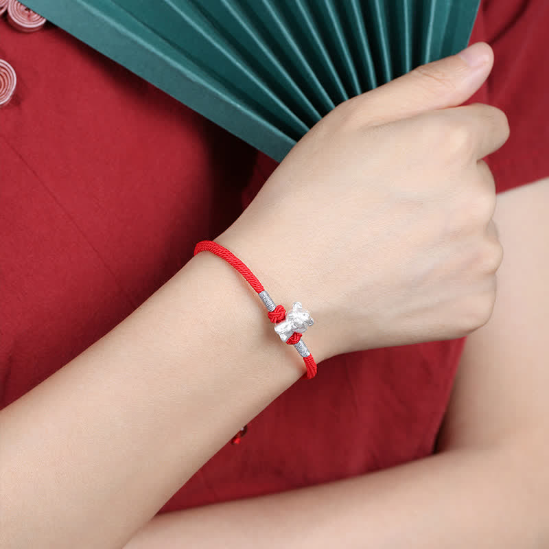 Pulsera de hilo rojo de la fuerza de la suerte del zodíaco chino de plata de ley 999 con Buddha Stones