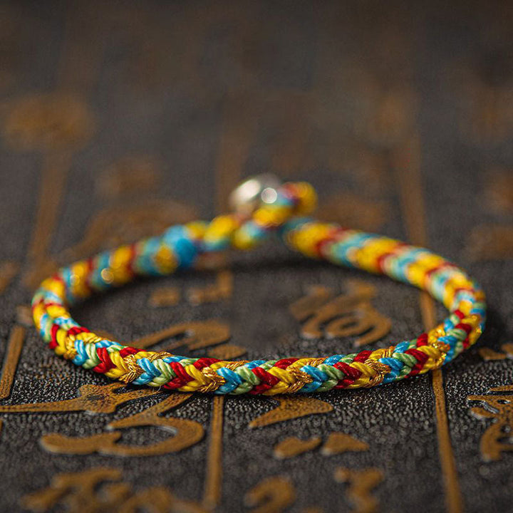 Buddha Stones "Que seas buena fortuna y éxito" Pulsera Suerte Multicolor - Naranja Azul Verde Rojo - 19 cm - image 5