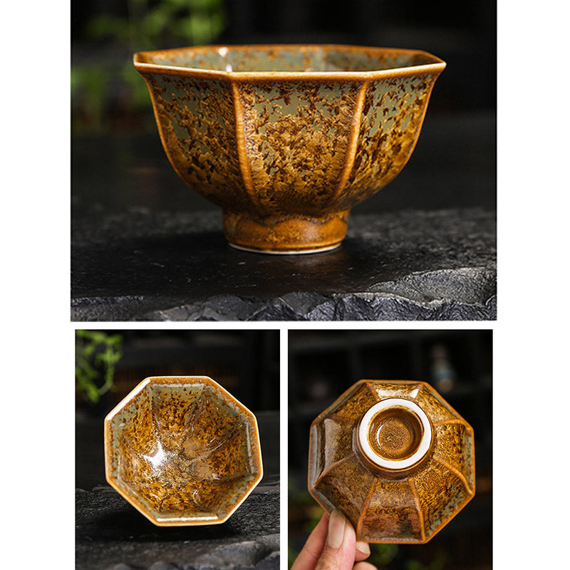 Taza de té de cerámica marrón colorida con Buddha Stones, tazón de té de Kung Fu