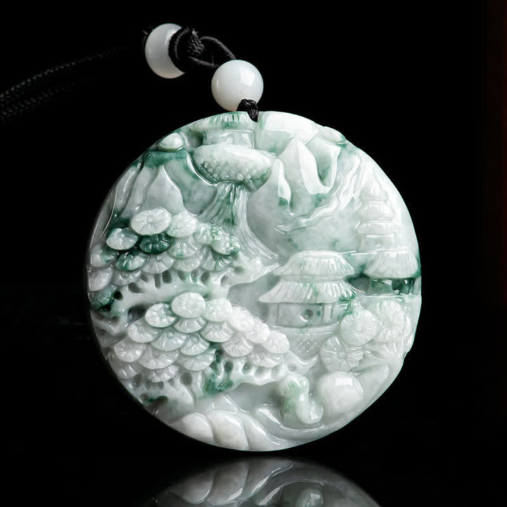 Collar de cadena de abundancia de jade con paisaje de montaña de Buddha Stones