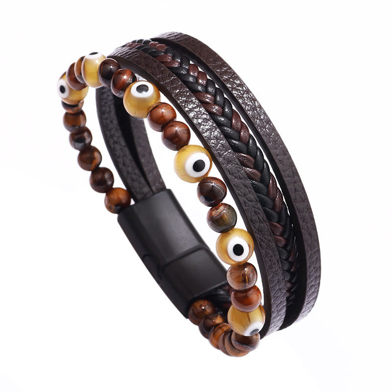 Pulsera trenzada multicapa con cuentas de protección de ojo de tigre de ojo malvado de Buddha Stones