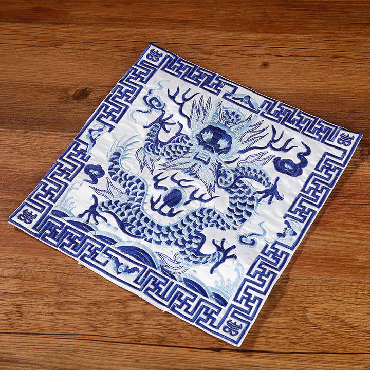 Tapete para tazas bordado con Buddha Stones, grulla, dragón Fénix, Kirin, posavasos para tazas de té, tapete para té cuadrado Kung Fu