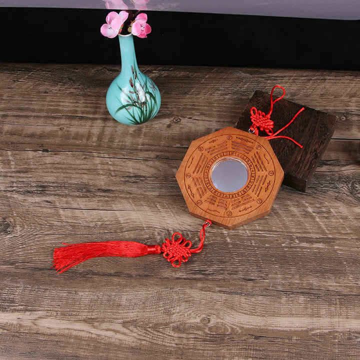 Feng Shui Bagua Mapa Madera de Durazno Monedas de Cinco Emperadores Equilibrio de Nudos Chinos Espejo de Mapa de Energía - 20*2 cm - Espejo convexo - Mapa Bagua y nudos chinos - image 2
