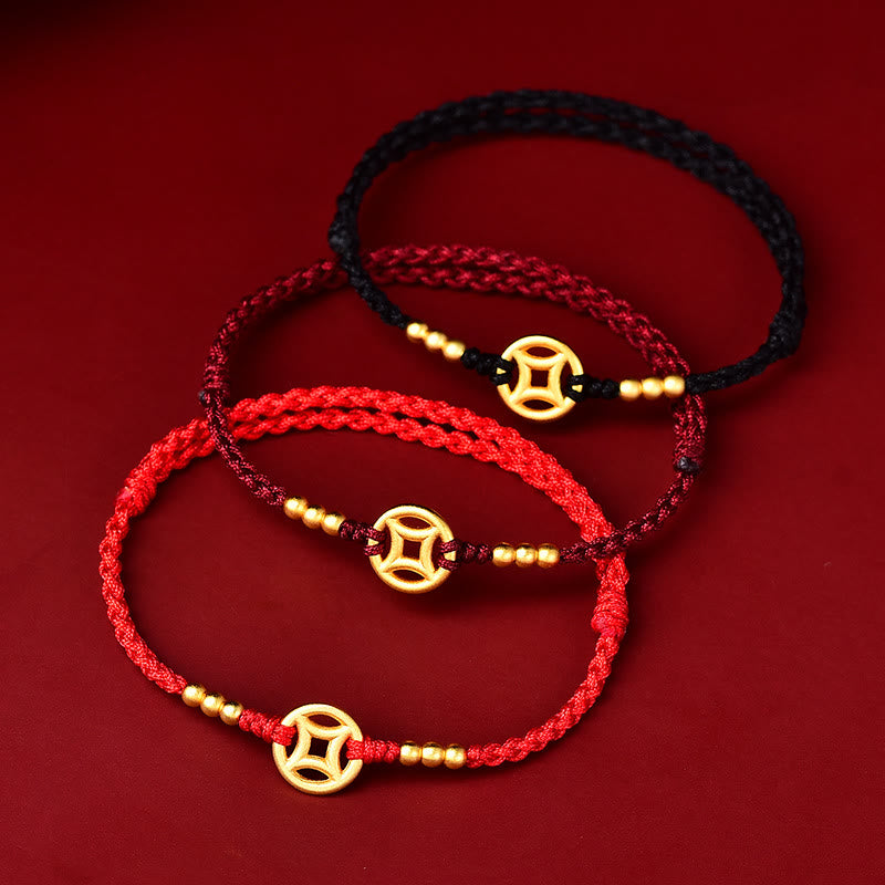 Tobillera con pulsera de cuerda trenzada con fuerza de moneda de cobre con Buddha Stones