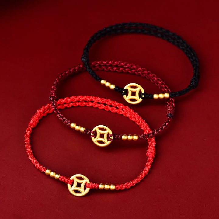 Tobillera con pulsera de cuerda trenzada con fuerza de moneda de cobre con Buddha Stones