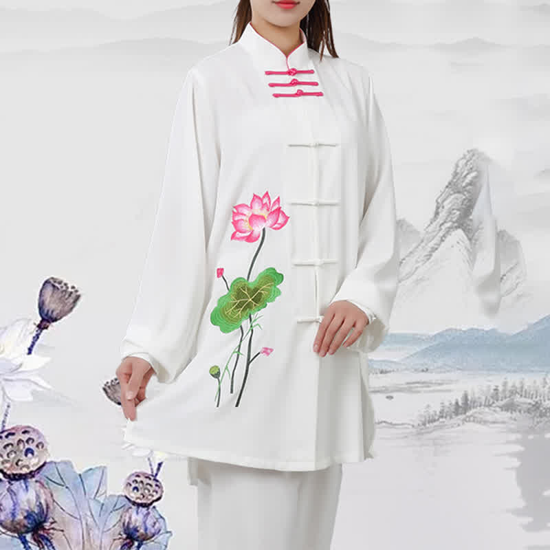 Conjunto de ropa para mujer con diseño de hojas y flores de loto y piedras de Buddha Stones para meditación, tai chi, oración y práctica espiritual zen - image 12