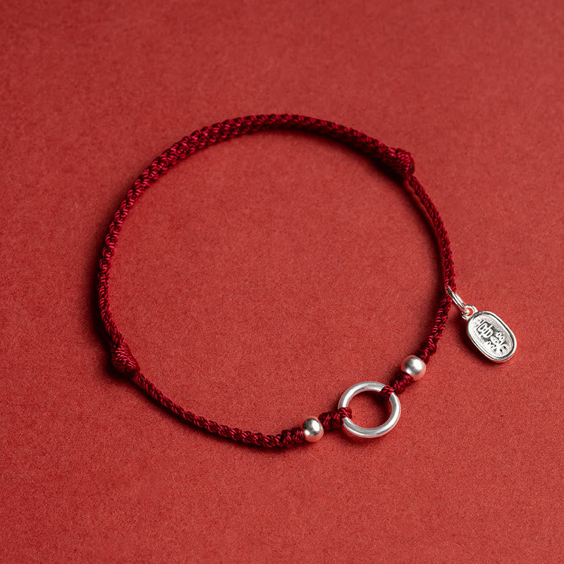 Pulsera de hilo rojo con hebilla de loto, paz, alegría, suerte, fortuna, plata de ley 925 , Buddha Stones