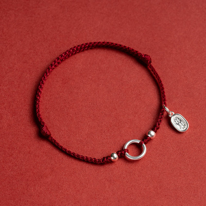 Pulsera de hilo rojo con hebilla de loto, paz, alegría, suerte, fortuna, plata de ley 925 , Buddha Stones