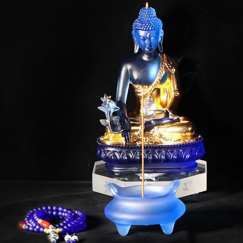 Buda medicinal hecho a mano Liuli Crystal Art Piece estatua de compasión decoración de oferta en casa y oficina