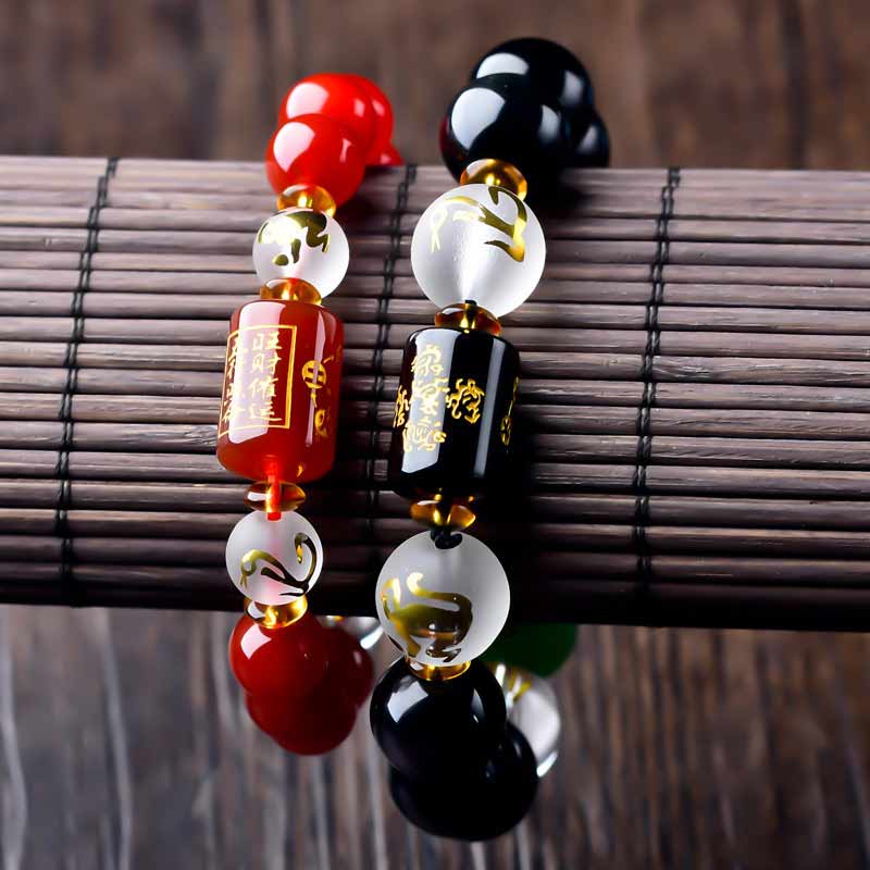 Pulsera de porsperidad de riqueza de cinco elementos de obsidiana Feng Shui del zodíaco chino con Buddha Stones
