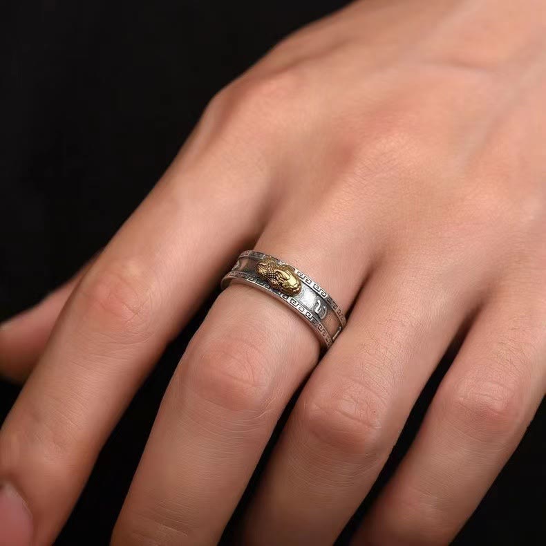 PiXiu Om Mani Padme Hum Corazón Sutra Suerte Riqueza Pareja Anillo