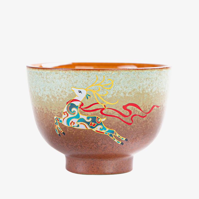 Buddha Stones, ciervo colorido, Pipa, nieve, flores de ciruelo, montañas, ríos, pájaro, taza de té de cerámica, tazón de té de Kung Fu