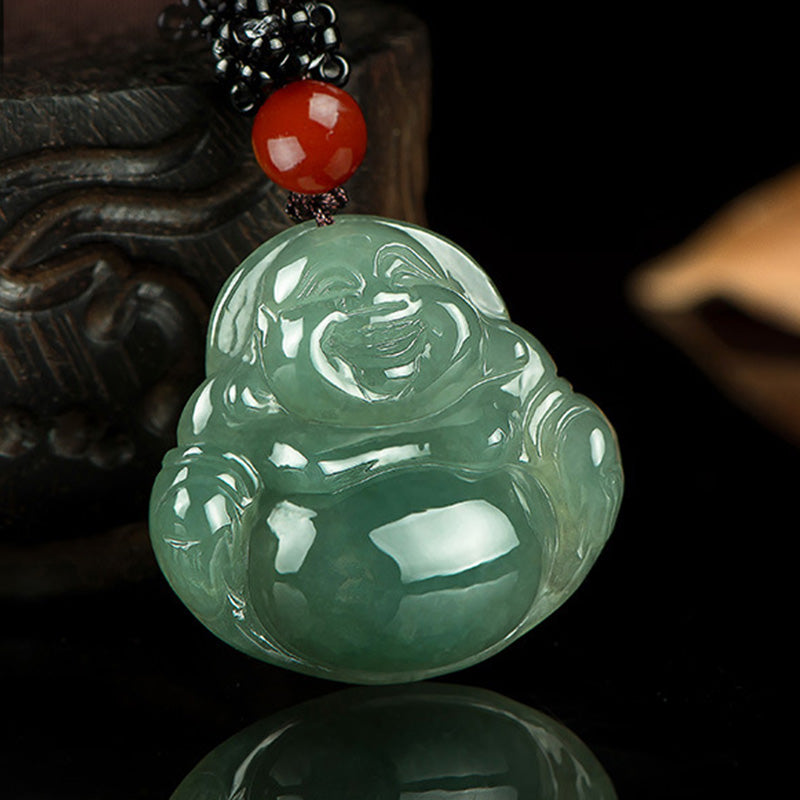 Colgante de collar de cuerda de abundancia de jade de Buda sonriente - 26*30 mm - image 1