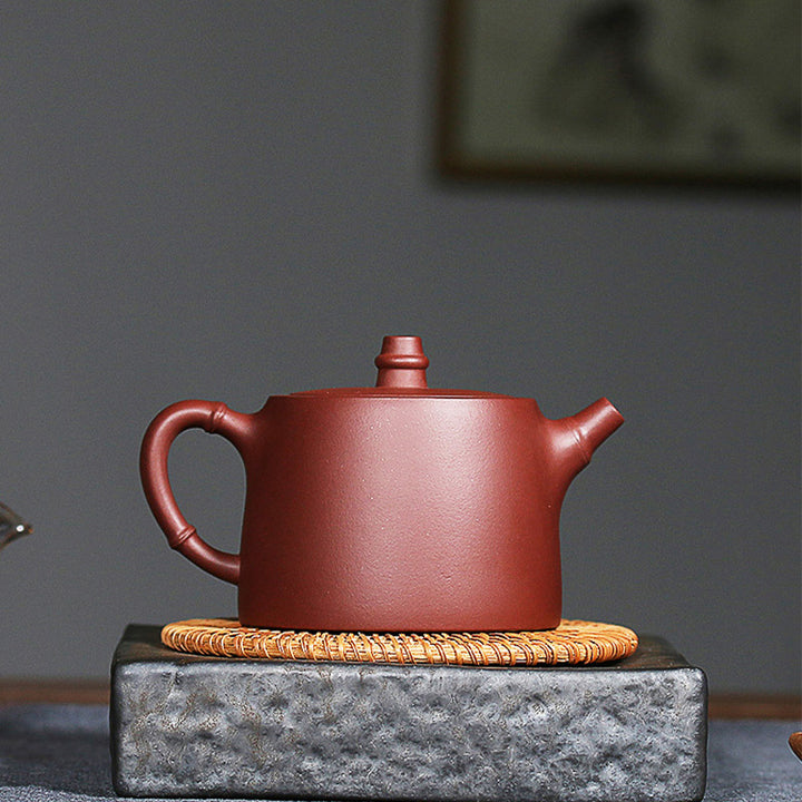 Tetera de kungfú de arcilla púrpura de bambú Vintage hecha a mano con Buddha Stones