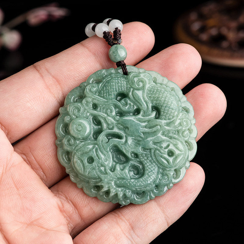 Buddha Stones Dragón del Zodíaco Chino Jade Fortuna Collar Colgante de Cadena - image 5