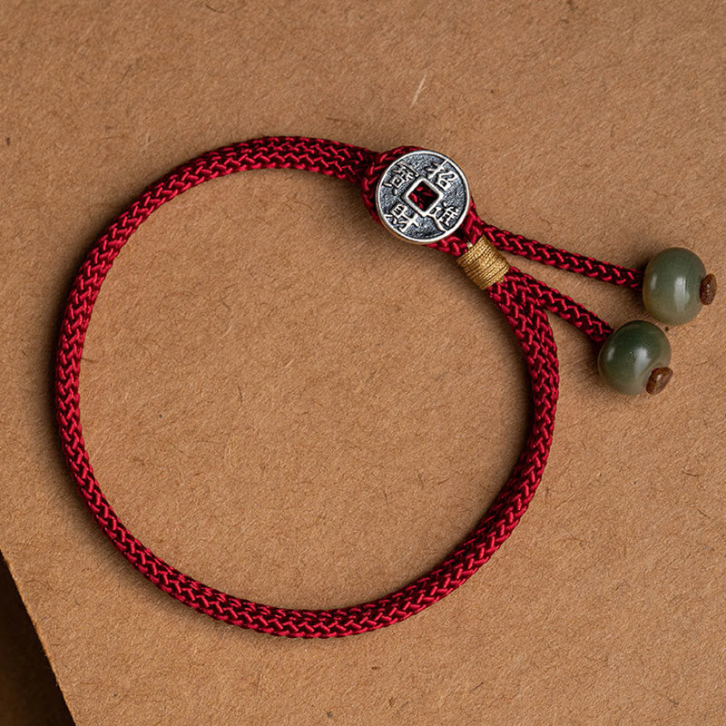 Pulsera de hilo rojo trenzado con Buddha Stones , Plata de Ley 925, hecha a mano, zodíaco chino, Buda natal, cian, Bodhi, protección de semillas - Moneda de cobre de la fortuna (circunferencia de muñeca: 14-18 cm) - image 13