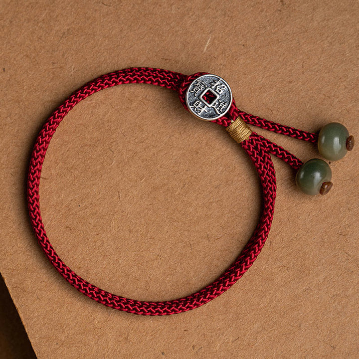 Pulsera de hilo rojo trenzado con Buddha Stones , Plata de Ley 925, hecha a mano, zodíaco chino, Buda natal, cian, Bodhi, protección de semillas - Moneda de cobre de la fortuna (circunferencia de muñeca: 14-18 cm) - image 13