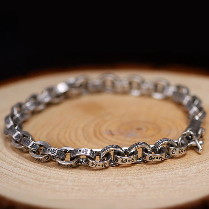 Pulsera de metal creativa con diseño tallado de Om Mani Padme Hum de plata de ley 925 con Buddha Stones