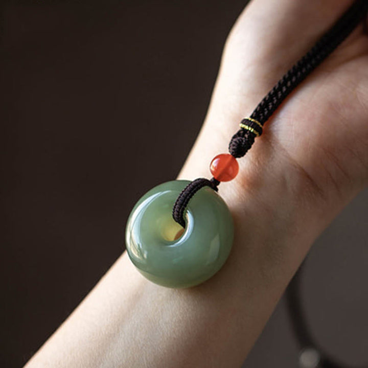 Colgante de collar de cadena de abundancia de loto con hebilla de paz de Jade redondo Natural - image 11