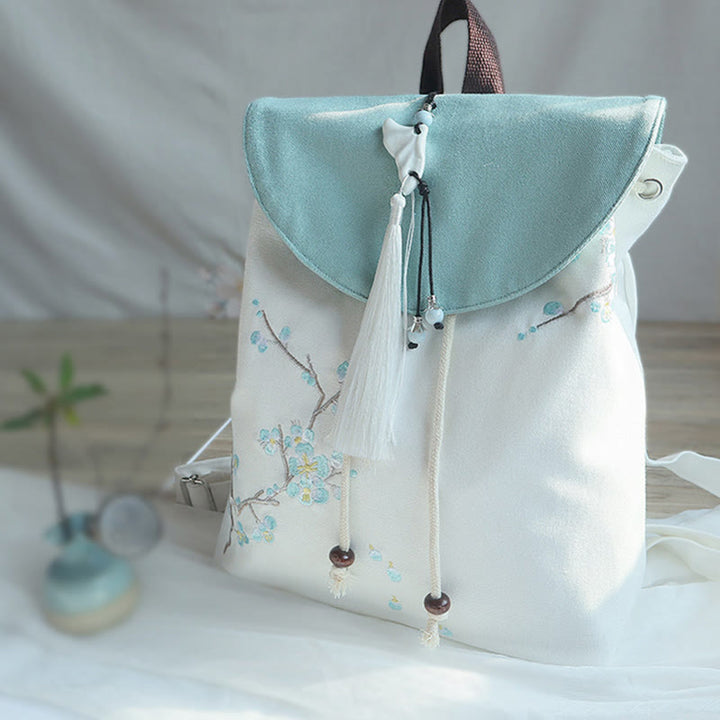 Mochila de lona de gran capacidad bordada hecha a mano con Buddha Stones