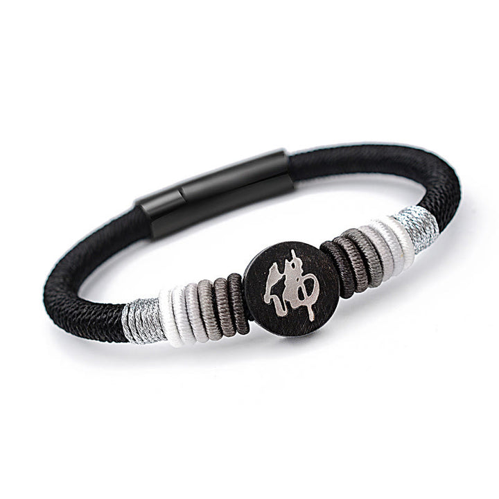 Pulsera de cuerda hecha a mano de ébano con personaje de Buda de Buddha Stones
