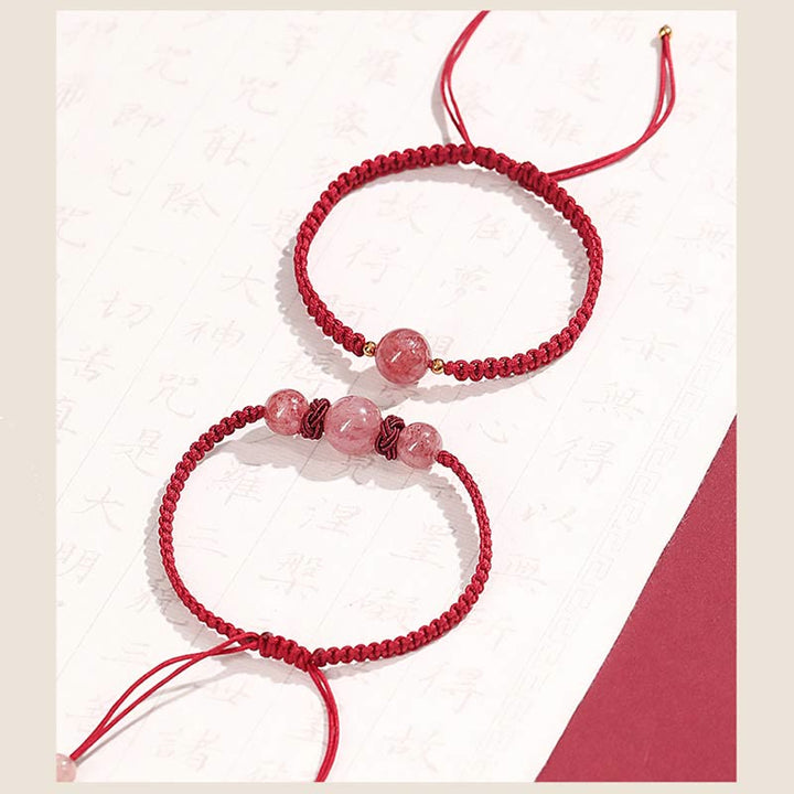 Pulsera tobillera con Buddha Stones, cristal de cuarzo, fresa Natural, amor, hilo rojo