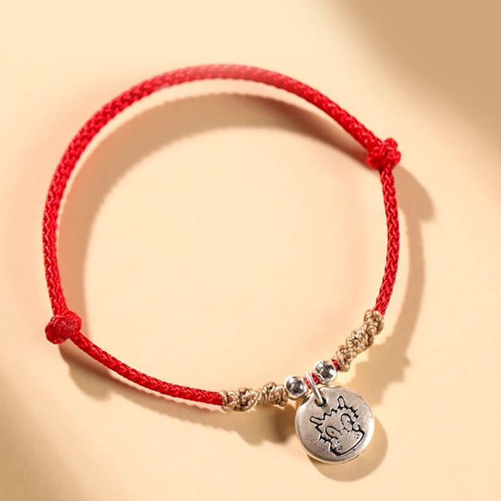 Pulsera trenzada de la suerte del zodíaco chino, hecha a mano, de plata de ley 999 con Buddha Stones, año del dragón