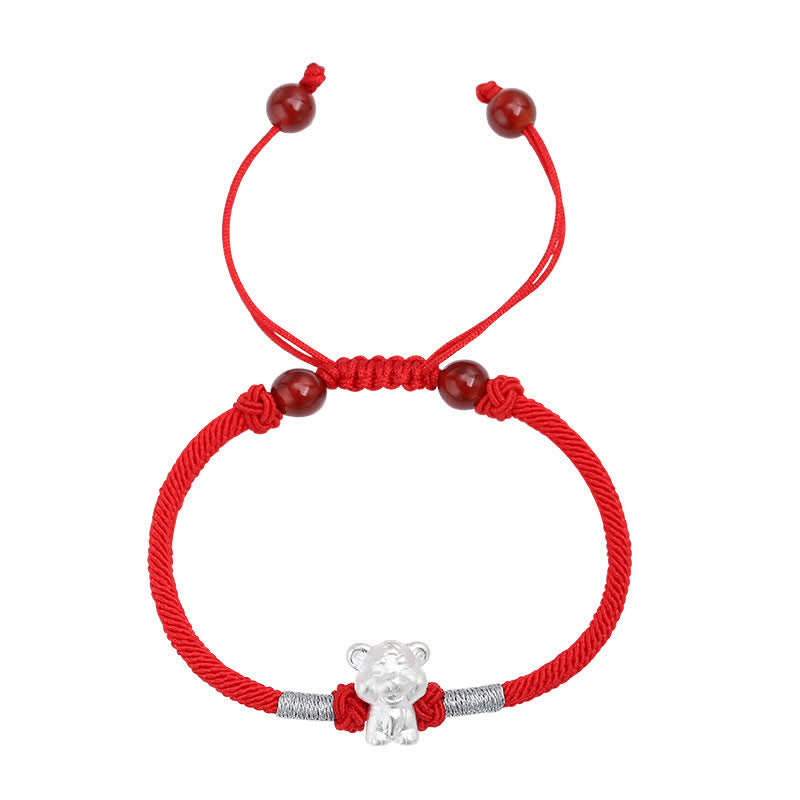 Pulsera de hilo rojo de la fuerza de la suerte del zodíaco chino de plata de ley 999 con Buddha Stones