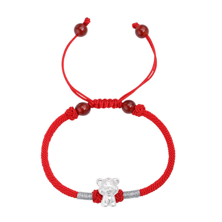 Pulsera de hilo rojo de la fuerza de la suerte del zodíaco chino de plata de ley 999 con Buddha Stones